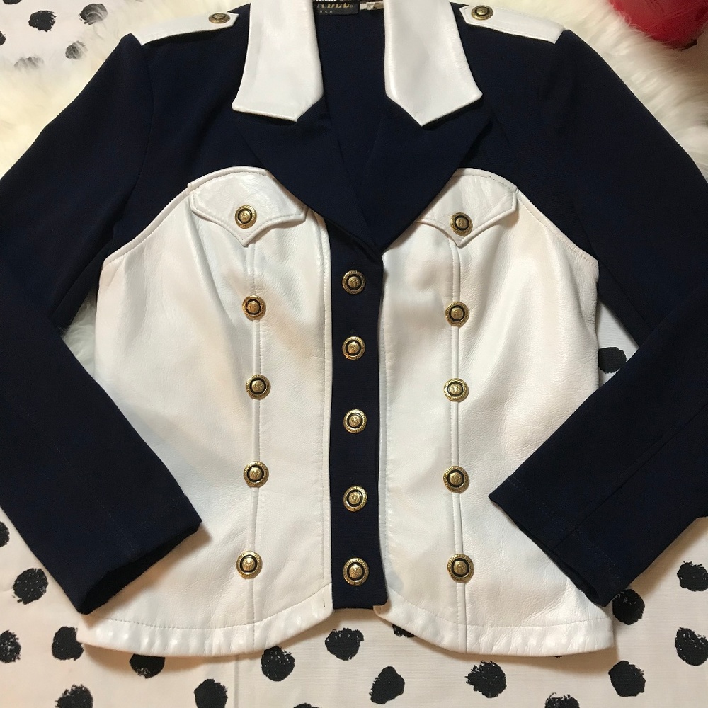 Vintage ISABEL Leather Knit Nautical Blazer Jacket